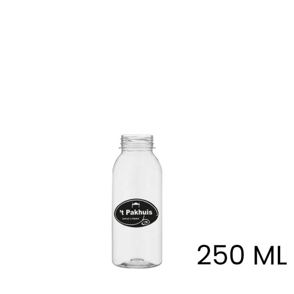 Sap & smoothie fles, bedrukt, rond, 250 ml, inclusief dop, leeg, pet